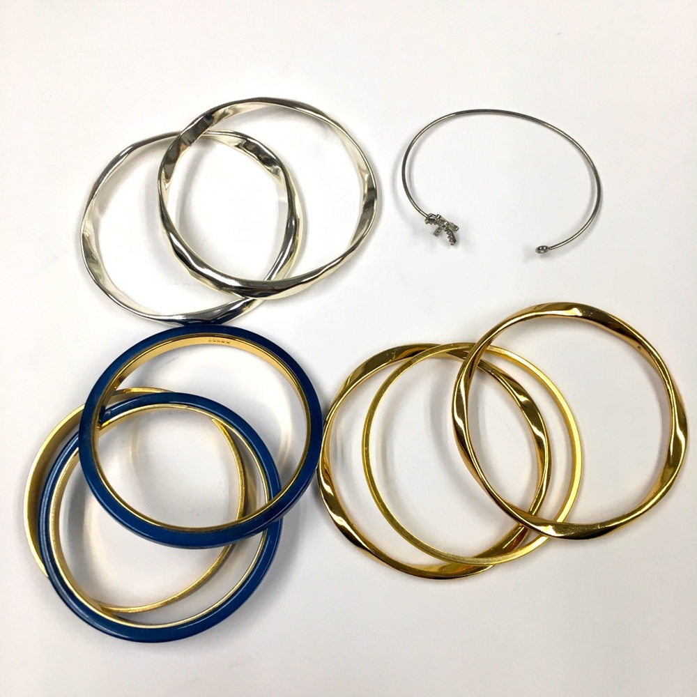 J Crew Bangle Bracelet Bundle Gold Silver Tone Blue